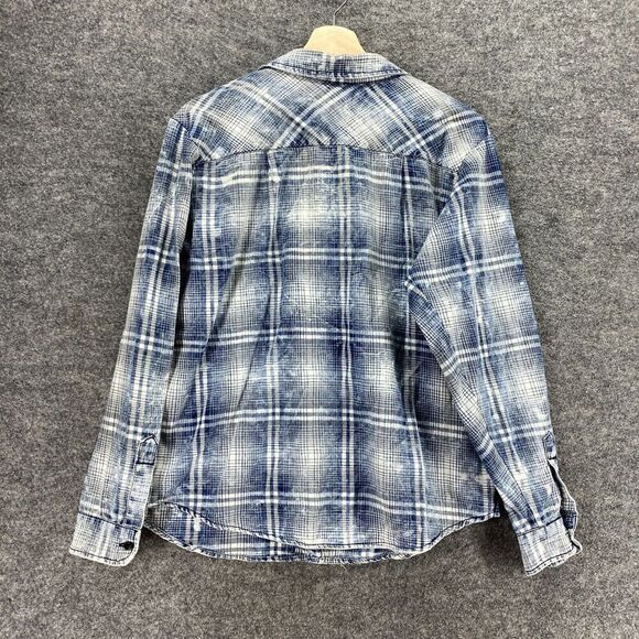 Vanilla Star Shirt Women XL Blue Plaid Button Up Collared Long Sleeve Pockets - Picture 2 of 10
